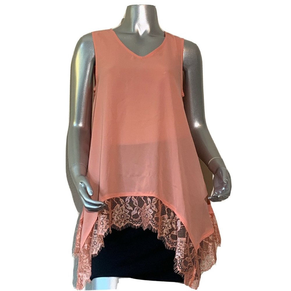 C Est. 1946 Womens Top S Orange Sleeveless Chiffon V-Neck Asymmetrical Flowy NWT